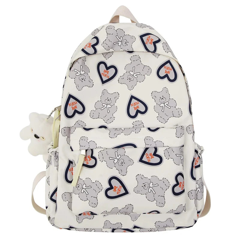 Bear Print Lightweight School Bags for Teenagers Waterproof College Backpack Bag for Women Female Leisure Travel Kawaii Mochila