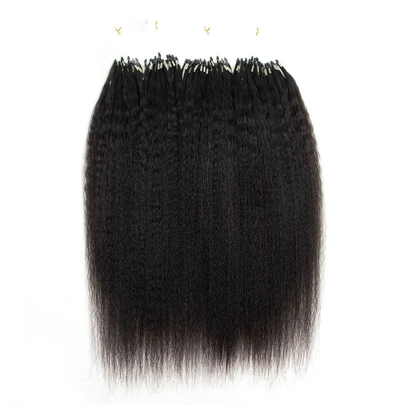 MRSHAIR Kinky Straight Micro Loop Remy Brazilian Human Hair Extensions Invisible Fishing Line Machine Double Weft Nanolink 12-26