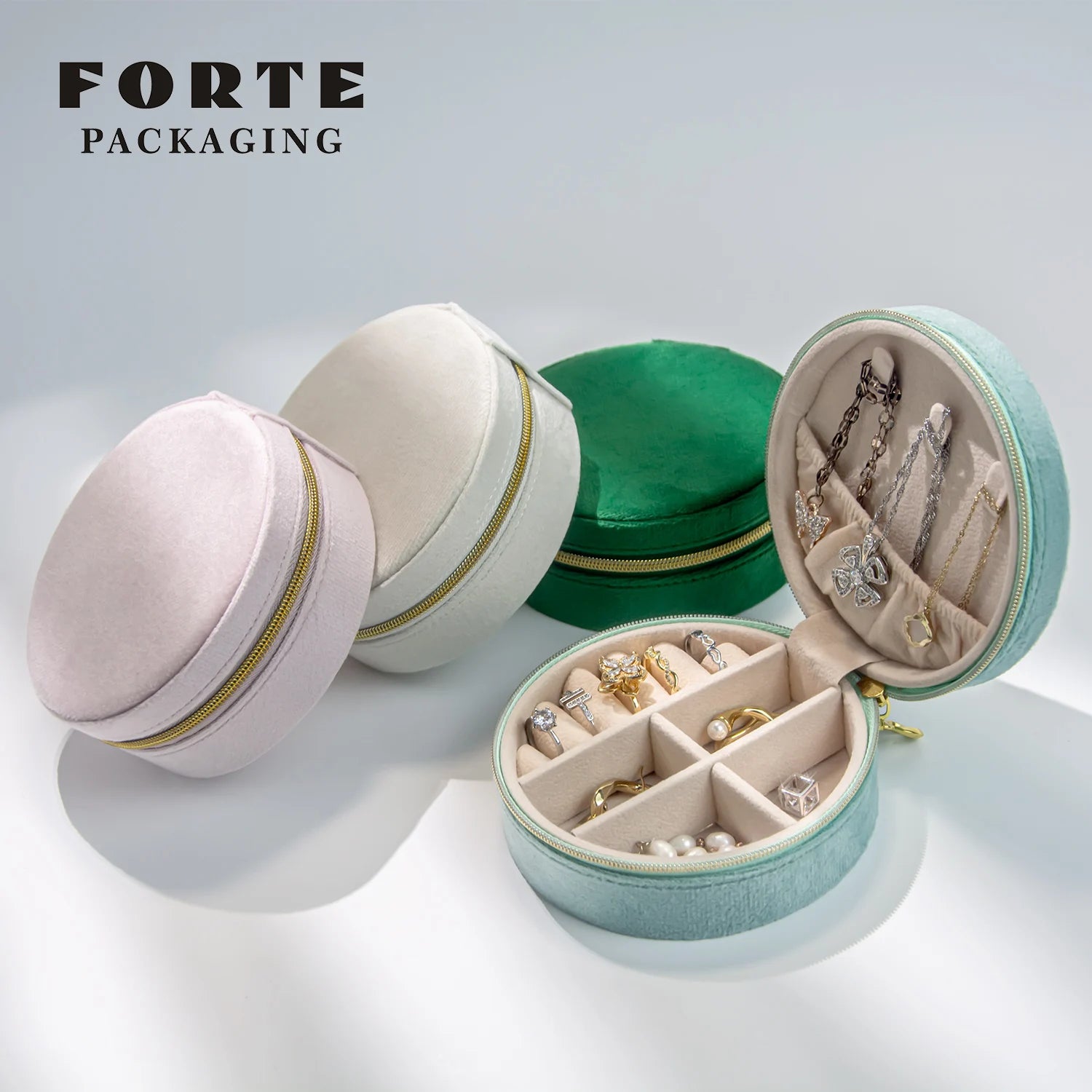 FORTE High-Grade Round Travel Jewelry Storage Box New Design Multi-Color Earring Necklace Holder for Gift Jewelry
