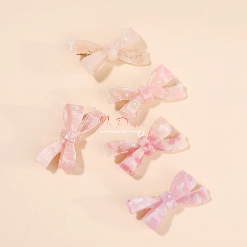 Mi Dairy Sweet Cut pink Cellulose Acetate Bow Hair Clips 222350