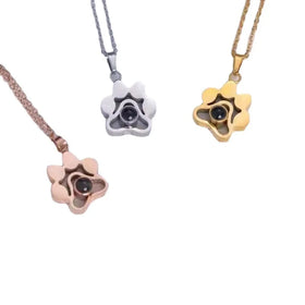 Paw Print Charm Gold Plated Stainless Steel Jewelry 100 Language I love You Necklace Custom Photo Projection Necklace for Women