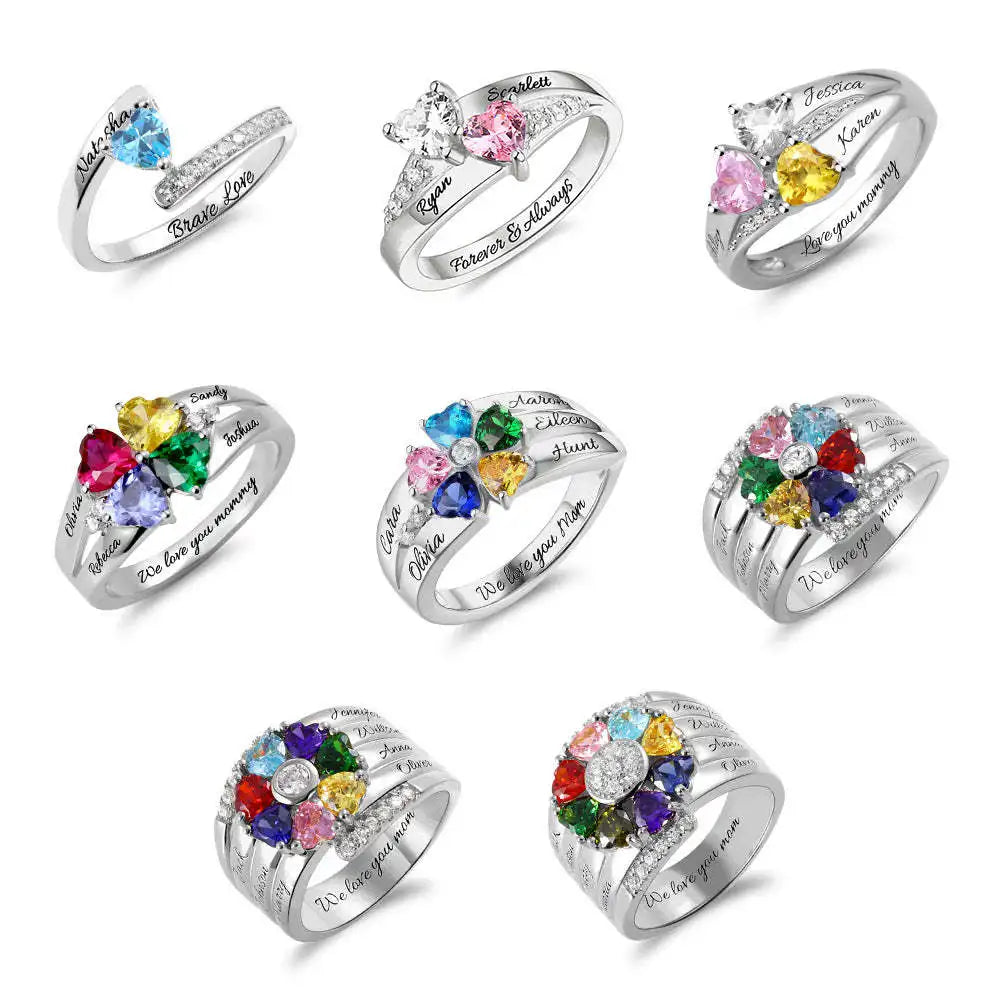 Birthstone love Engraved Diy Gift Ring Design Ring for Women Rings to Give to Mom