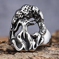 Vintage Rock Roll Punk Men Silver Tree of Life Ring Casting Stainless Steel Life Tree Rings for Men Women Size 7-13