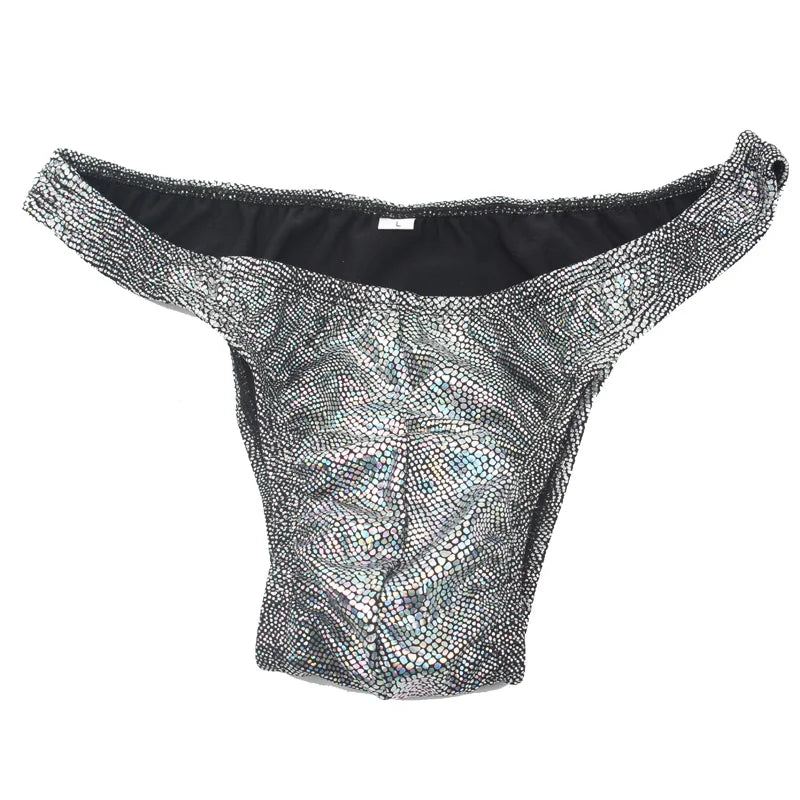 Men's Mid-Rise Gym Training Headshots Othsey Fitness Briefs Competition Pants with Large Sequins Knitted Fabric Size C05
