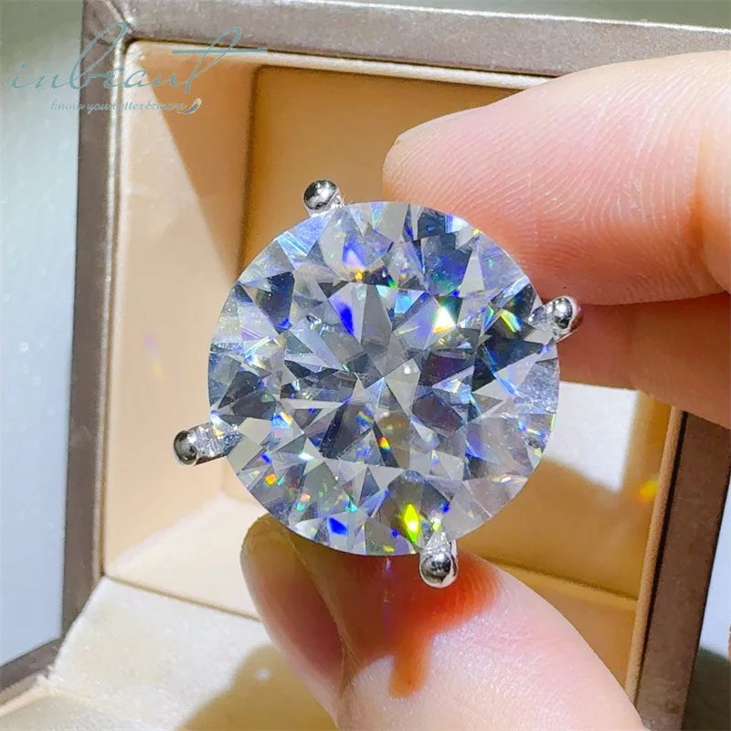 Silver 925 Original 20 Carat Round Brilliant Cut Diamond Test Past D Color Moissanite 4 Claws Ring for Women Gemstone Jewelry
