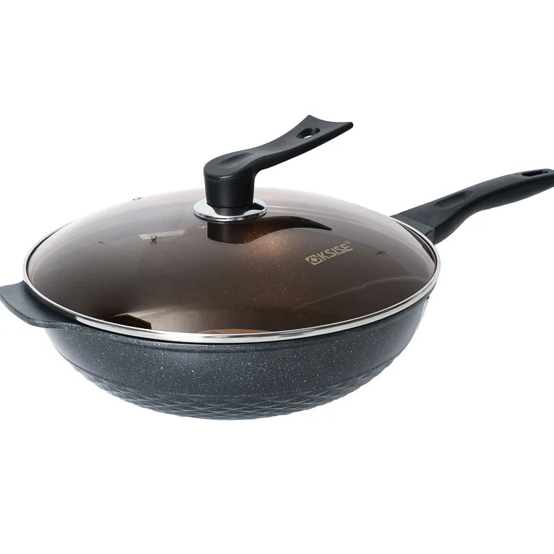 Healthy 32/34cm Non-stick Maifanshi Wok Aluminium Alloy Wok With Glass Lid