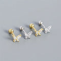 SP Silver 925 Sterling Silver Woman Piercing Jewelry Butterfly Stud Earrings Screw Back
