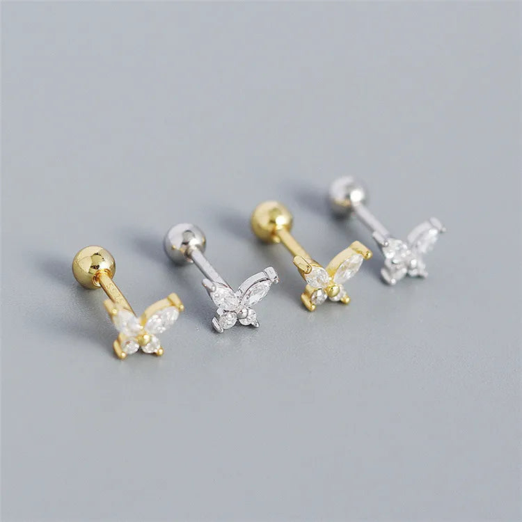 SP Silver 925 Sterling Silver Woman Piercing Jewelry Butterfly Stud Earrings Screw Back