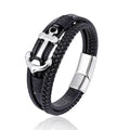 Hiphop Anchor Charm Braided Bracelets Stainless Steel  Rope Arm Band for Men Wrist Accessories Genuine Leather Bangle Jewellery