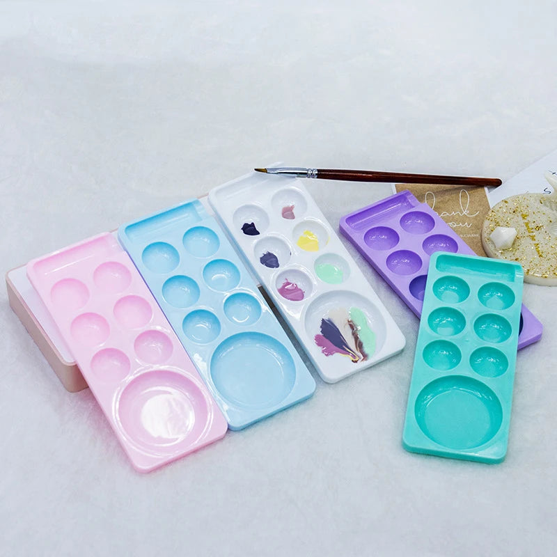 Professional 7 Holes Square Nail Polish Trays Watercolor Palettes with Brush Holder Double Sided Plastic Material