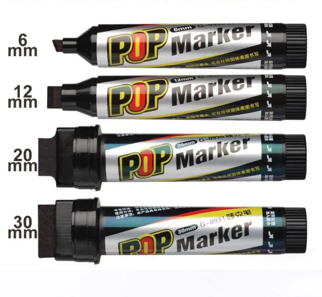 30mm Flat Tip Jumbo Refillable Permanent POP Marker with Dual-Sided Writing 12 Colors for Paper Use