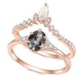 OL0896 SU057 Abiding Fine Jewelry 925 Sterling Silver Black Rutilated Quartz Opal Rose Gold Plated Wedding Ring Sets for Women