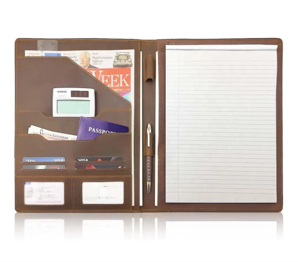 Pu Leather Business Portfolio Bag A4 File Folder Organizer Holder Writing Pad with Business Card Holder