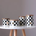 Nordic Checkerboard Pattern Ceramic sealed Jar with Wooden Lid Storage Bottles Canister Coffee Flower Tea Candy Cosmetic Jar