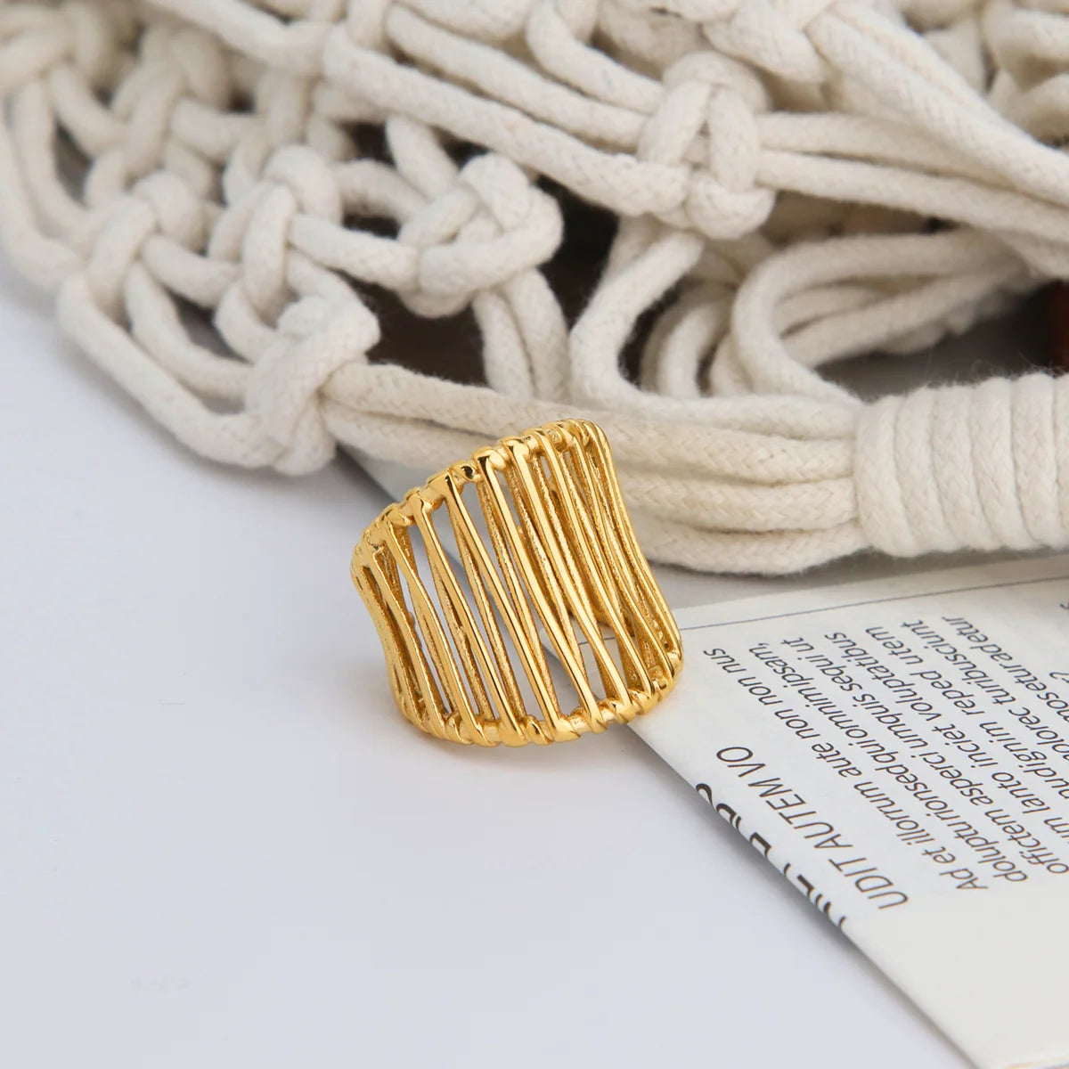 Chris April Dainty Fashion Jewelry PVD Gold Plated 316L Stainless Steel Intertwined Crossover Knitting Band Ring