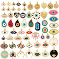 Diy Copper Plated Colorful Zircon Accessories Statement Geometric Round Heart Evil Devil Eye Necklace Pendant for Jewelry Making