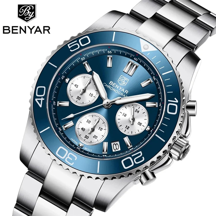 BENYAR S002 Men Watch Japanese Movement Watch Man's Multi-function Chronograph Calendar Luminous Waterproof Watch for Men