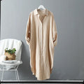 Woman Long Shirt Dress Cotton Loose Korean Clothing  Summer Autumn Khaki White Blue Oversized Pure Midi Dresses