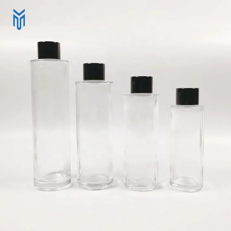 60ml 80ml 100ml 120ml Flat Shoulder Cylinder Spiral Mouth Transparent Glass Lotion Bottle for Skin Care Products