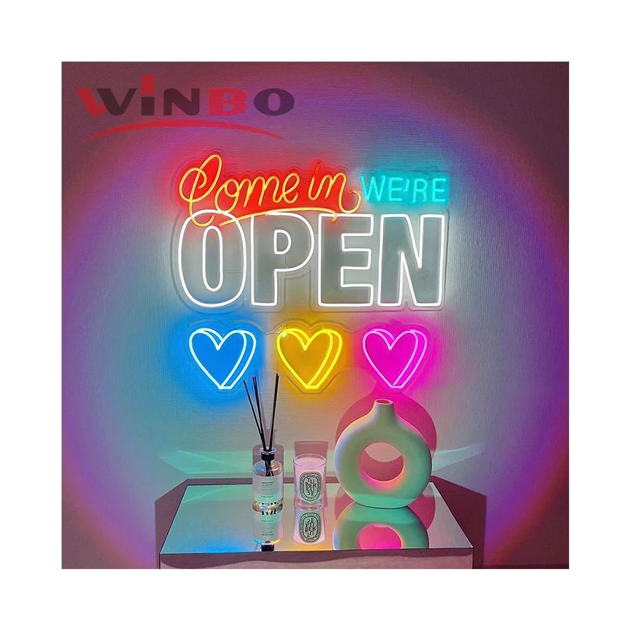 Winbo Wholesale Customized Business Open Neon Sign Acrylic Plate Flex Led Letters Lighting for Wall Decoration