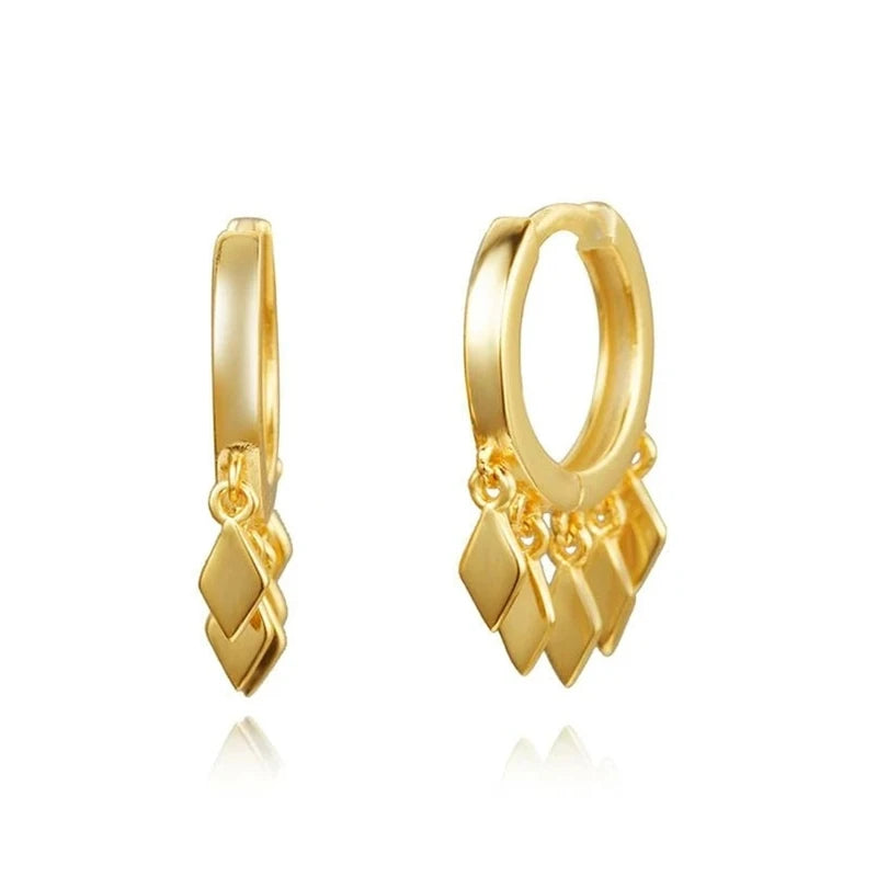 925 Sterling Silver Rhombus Tassel Metallic Sequins Gold Plated Hoop Earrings Dropshipping Products 2023