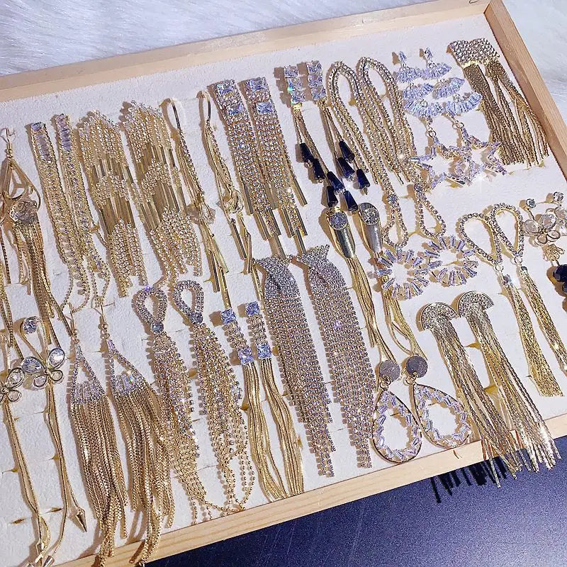 Mixed Wholesale Luxury Exaggerated Earrings 925 Silver Needle Long Tassel Earrings Diamond Bow Rhinestone Crystal Earing Drop