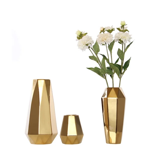 Modern Golden Minimalist Nordic Style Electroplating Geometric Abstract Gold Ceramic Vase