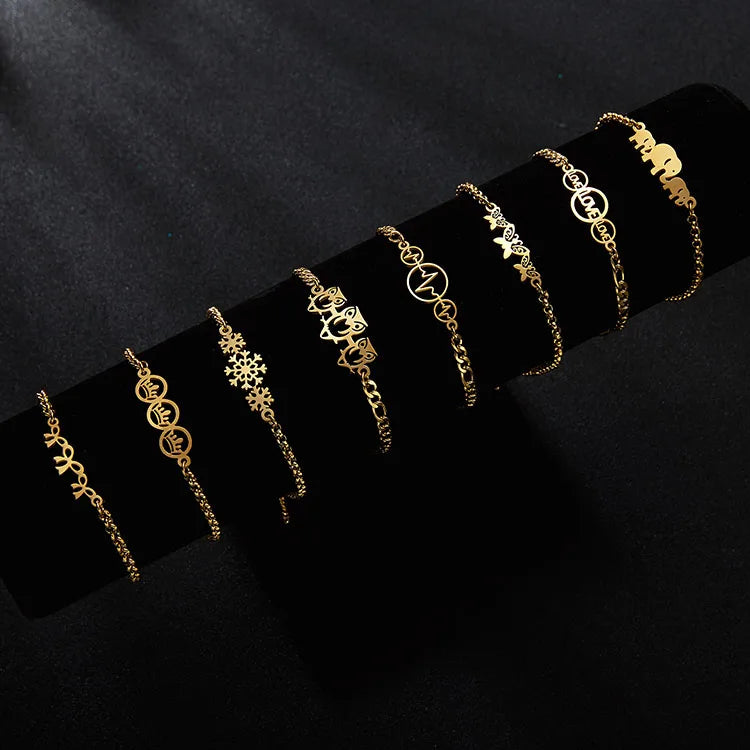 G580 Stainless Steel Gold Hollow Heart Butterfly Flower Music Note Chain Women Bracelet