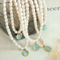 Non Tarnish Winter Fashion 18k Gold Plated Stainless Steel Freshwater Pearl Light Green Round Opal Necklace Accesorios Mujer