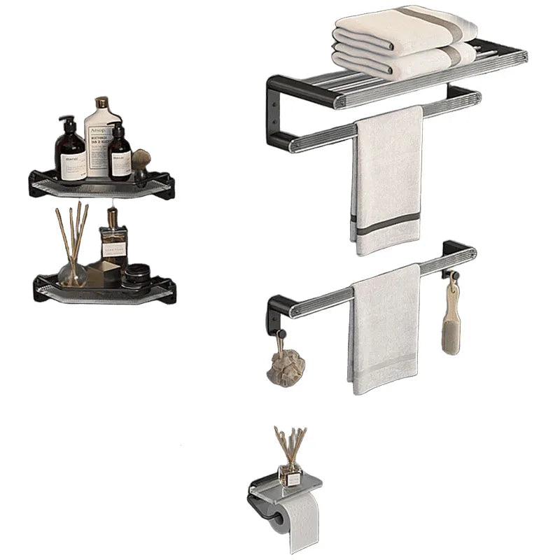 Black Acrylic Bathroom Storage Rack Set | Wall Mounted Organizer Shelf Kit
