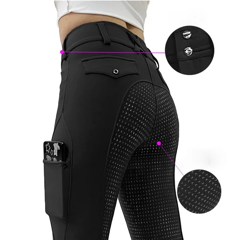 Black Top Recyclable Quality Pocket Horse Equestrian Riding Breeches Silicone Horse Riding Pants Equitacion Breeches