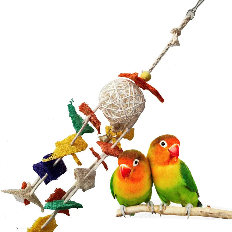 Small  Medium-sized Pet Bird Parrot Like Gnawing Teeth Grinding Toy Rattan Ball Loofah Hanging String