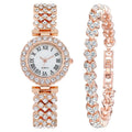 Fashion Zircon Women Roman Numerals Watch Luxury Brand Reloj Mujer Watch Bracelet Set Diamond Steel Band Quartz Wristwatch