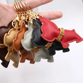 Pu Leather Dog Key Chains for Women Girls Bag Charm Pendant Wholesale Cute Cartoon Punk French Bulldog Leather Keychain Gift