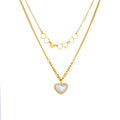 Fancy Gold Plated Hollow Love Heart Choker Necklace Double Layer Stainless Steel Pearl Heart Pendant Necklace for Lady