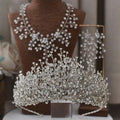Jachon AB Iridescence Diamond Crown Colorful Shiny Bridal Rhinestone Bridal Tiaras Handmade Crystal Hair Crown Set