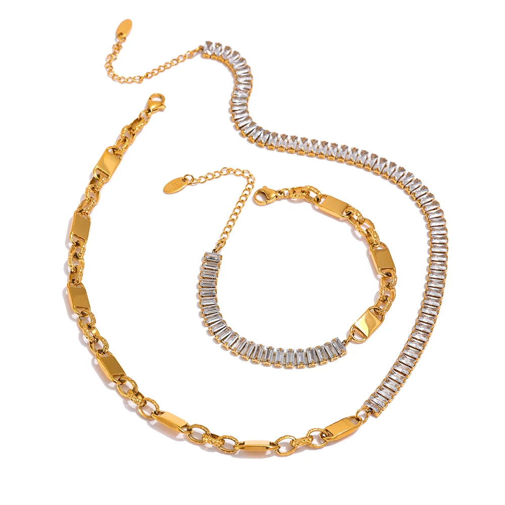 JINYOU 177 New Arrivals Gold Plated Waterproof Luxury Bling Jewelry Stainless Steel Chain Cubic Zircon Charm Necklace for Women