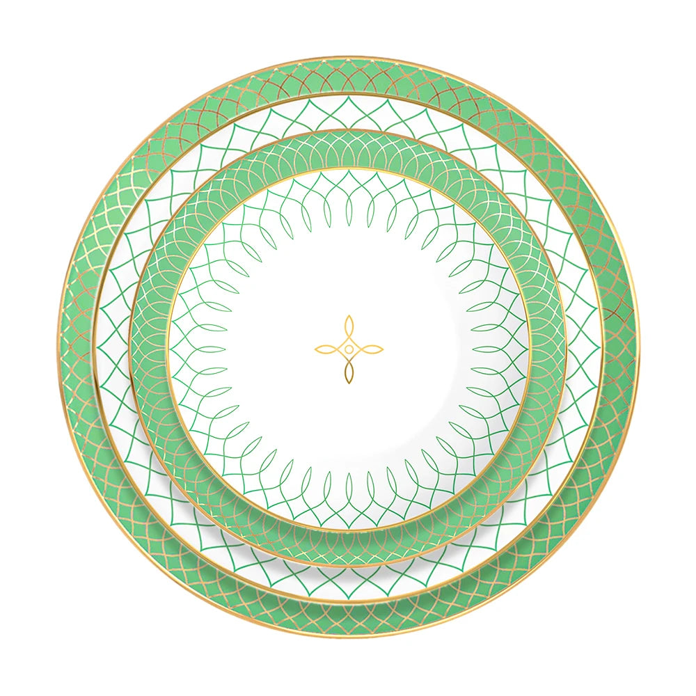 Customized Antique Style Ceramic Dinner Charger Plates Gold Rim Eco-Friendly Color Enamel Decal for Home Restaurant Event Use