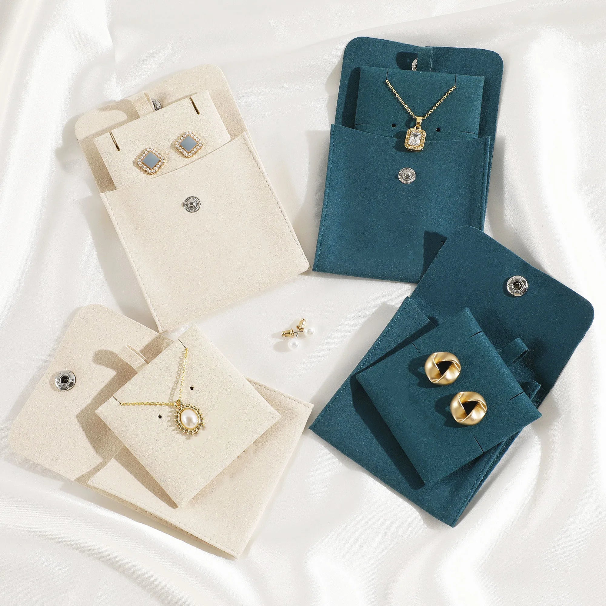Luxury Microfiber Velvet Bag Custom Jewelry Pouches Packaging with logo Flap Pouch Folding Buckle Envelope Dust Pouches