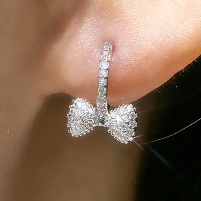 CAOSHI Silver Cover Plated Tiny Small Bow-Knot Earring Lovely Cute Earrings for Girls Women Female