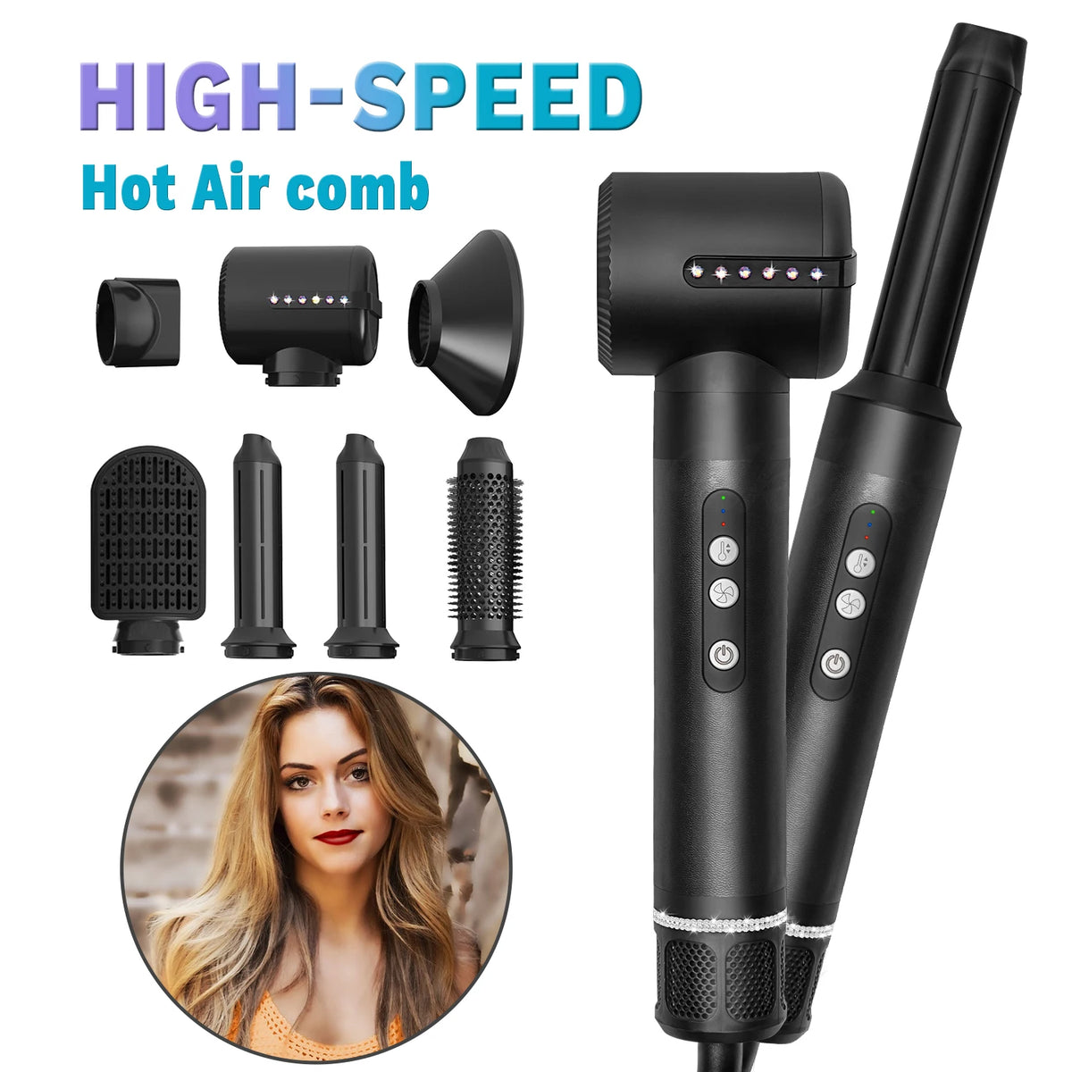 New Style 7 in 1 Multi Styler High Speed Hair Blow Dryer 110000RPM Hot Air Brush Professional Salon Styling Tools Fast Shipping MegaBDM