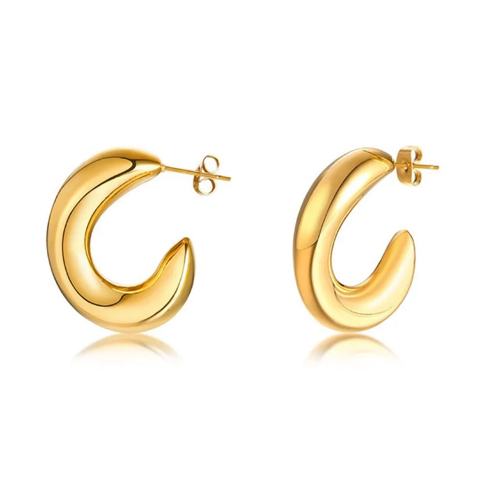 Stainless Steel 316 High Polish Gold Plated Tarnish Free Waterproof Banana c Shape Hollow Hoop Earring Women Earrings Jewelry