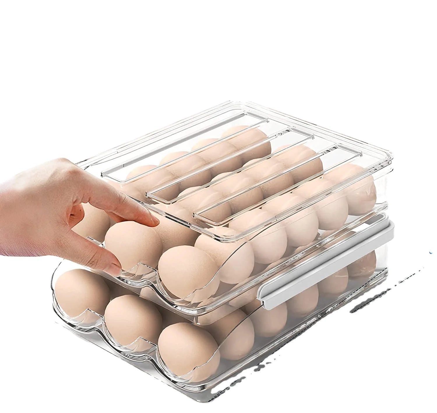 2-Layer Large Clear Plastic Capacity Egg Fresh Storage Holder Box for Refrigerator Storage Container