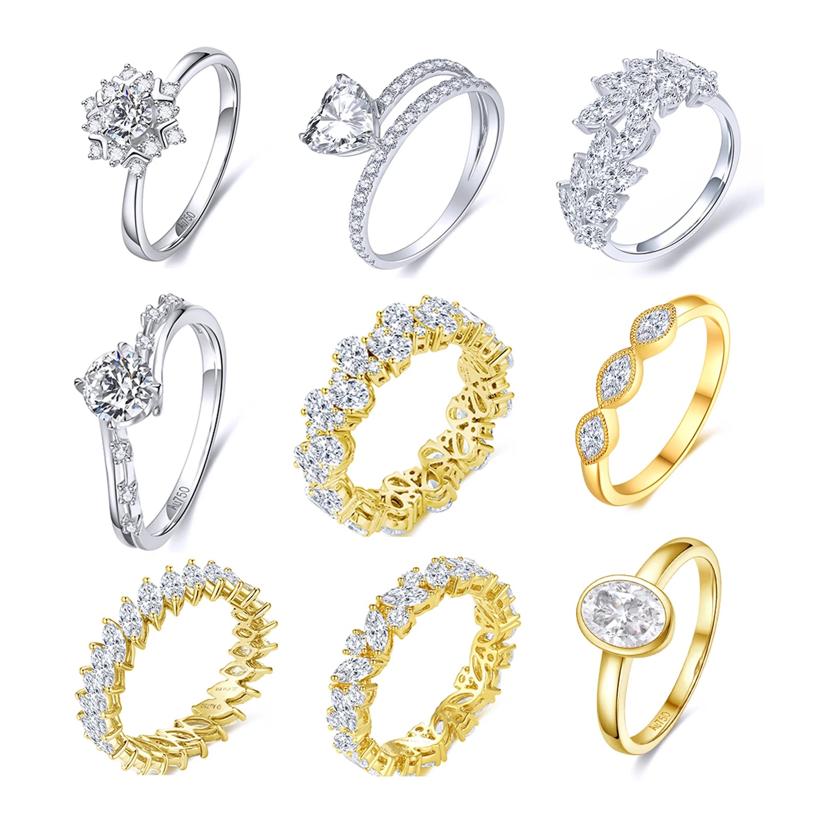 VVS1 1Ct Mossanite 925 Silver/10K14K18K Gold Jewelry Fashion Customized Diamond Cutting Adjustable Solitaire Romantic Ring Set