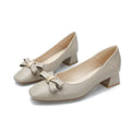 Bow Knot Women's Shoes Spring New square Toe Mid-heel Shoes Women's Thick Heels High Heels Temperament Soft Leather Fashion