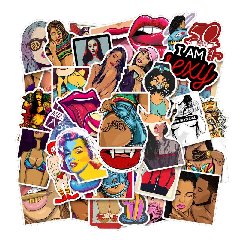50Pcs Sexy Girl Beauty Lady Woman Sticker INS Style for Home Wall Table Phone DIY Label Washi Pinup Stickers