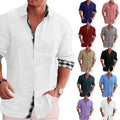 New Arrival Mens Casual Blouse Cotton Linen Shirt Sleeve Summer Autumn Button-Down Patchwork Shirts