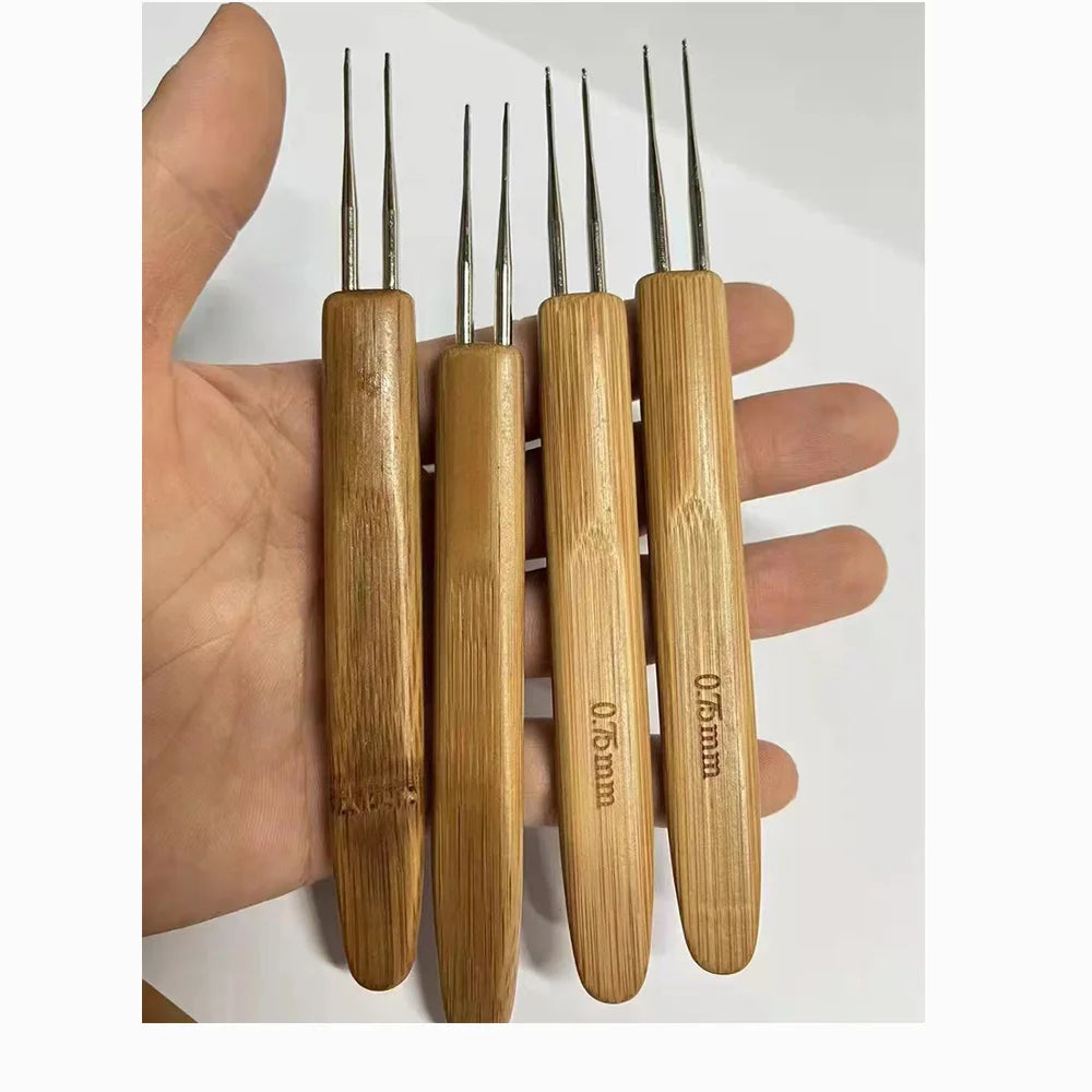0.75mm  Dreadlocks Crochet Hook for Hair With Bamboo Handle Crochet Needle Steel Crochet Hook Lock for Braid Craft