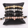 New Fashion Cubic Zirconia Skull Charm Stainless Steel Beads Custom Logo Luxury Macrame Bracelet for Men