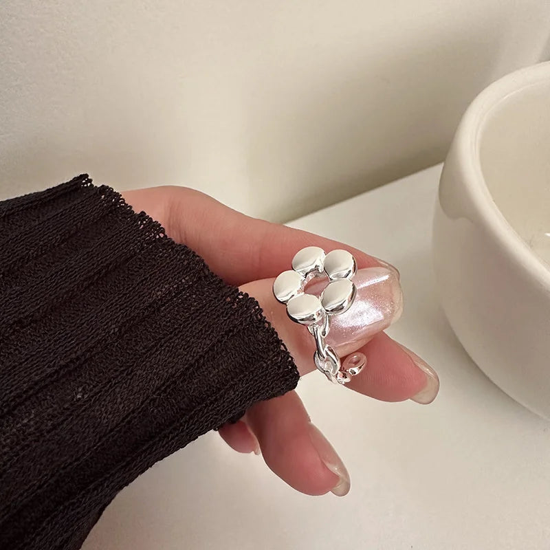New Design Flower Shape Ring 925 Sterling Silver Adjustable Ring for Women